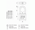 Candado FAC marino acabado en latón cromado con arco largo y componentes interiores de acero inoxidable.